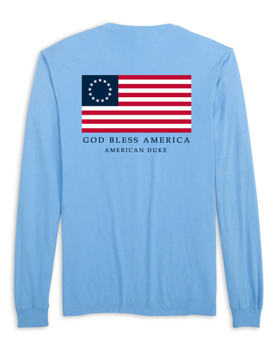 Betsy Ross Flag T-Shirt - Aqua Blue - Long Sleeve