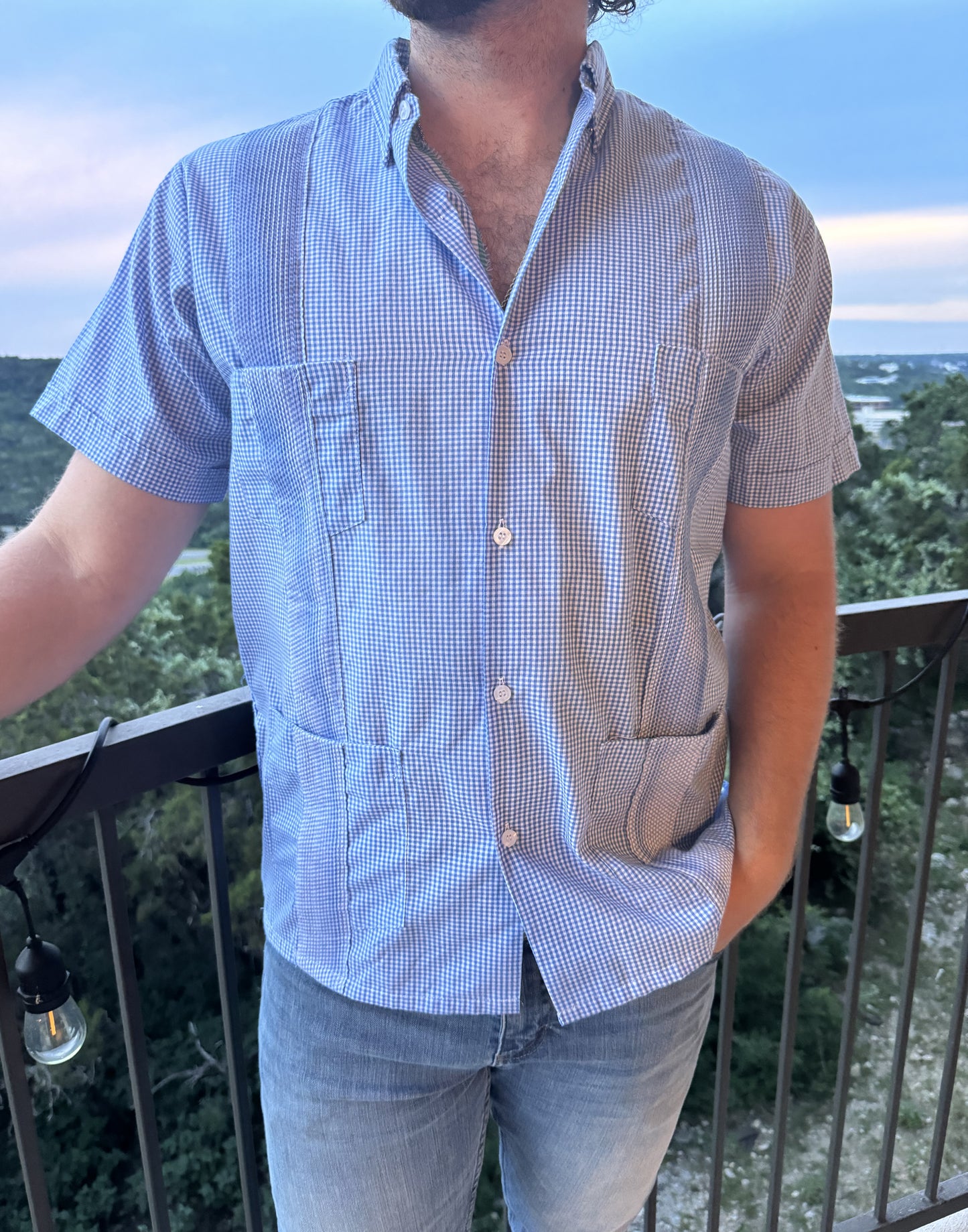 Guayabera - Blue Gingham