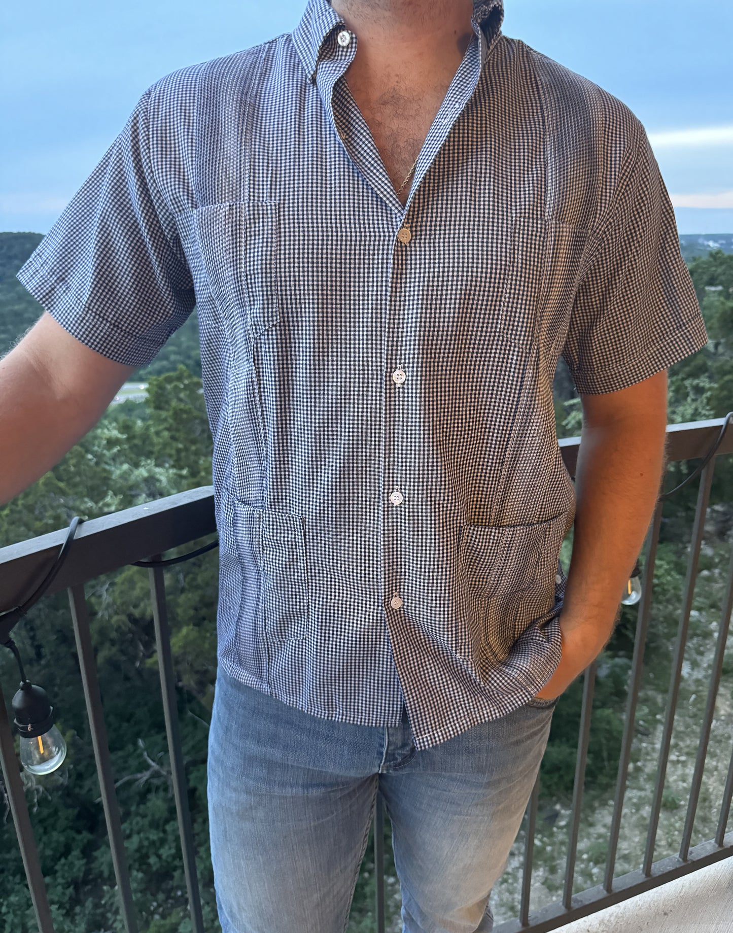 Guayabera - Navy Gingham